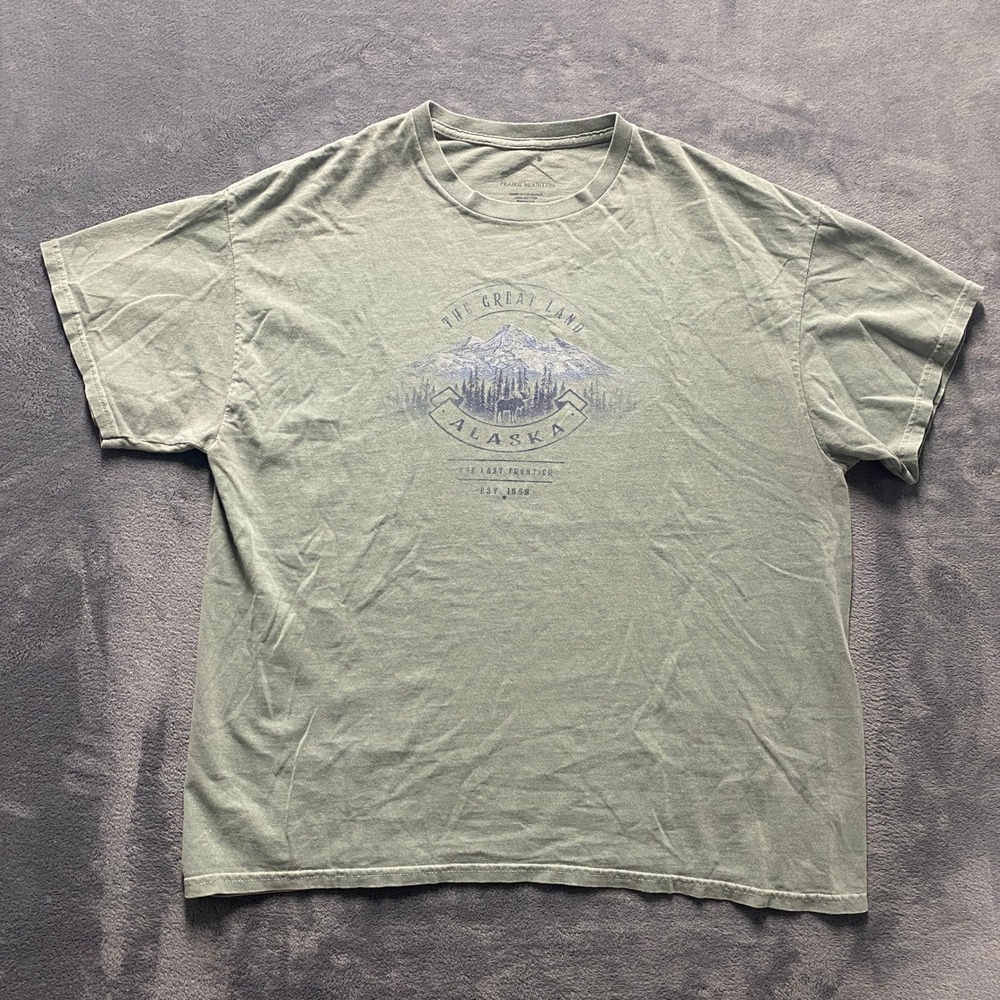 Prairie Mountain T-Shirt Mens XL Green Alaska Graphic Short Sleeve Cotton Nature